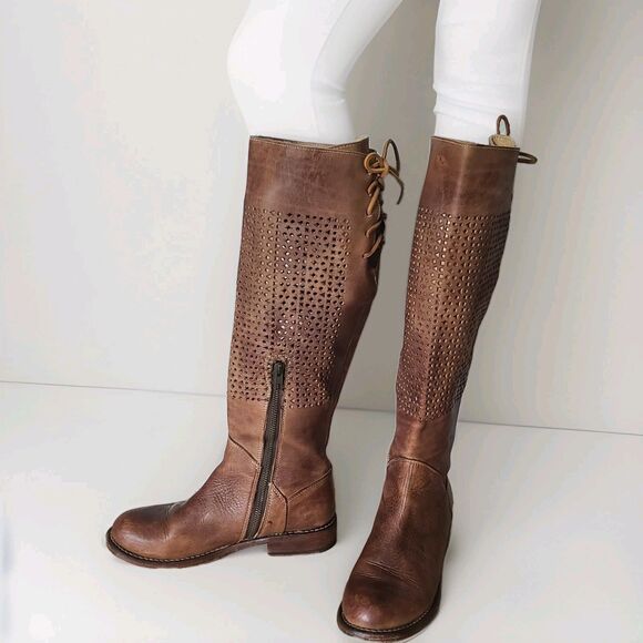 Bed Stu Tall Riding Boots Womens sz 7 Brown Cambridge Distressed Leather Rustic - Picture 3 of 10